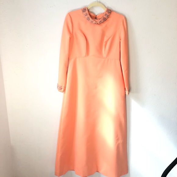 Long evening gown dress modest style peach pink - Picture 2 of 10